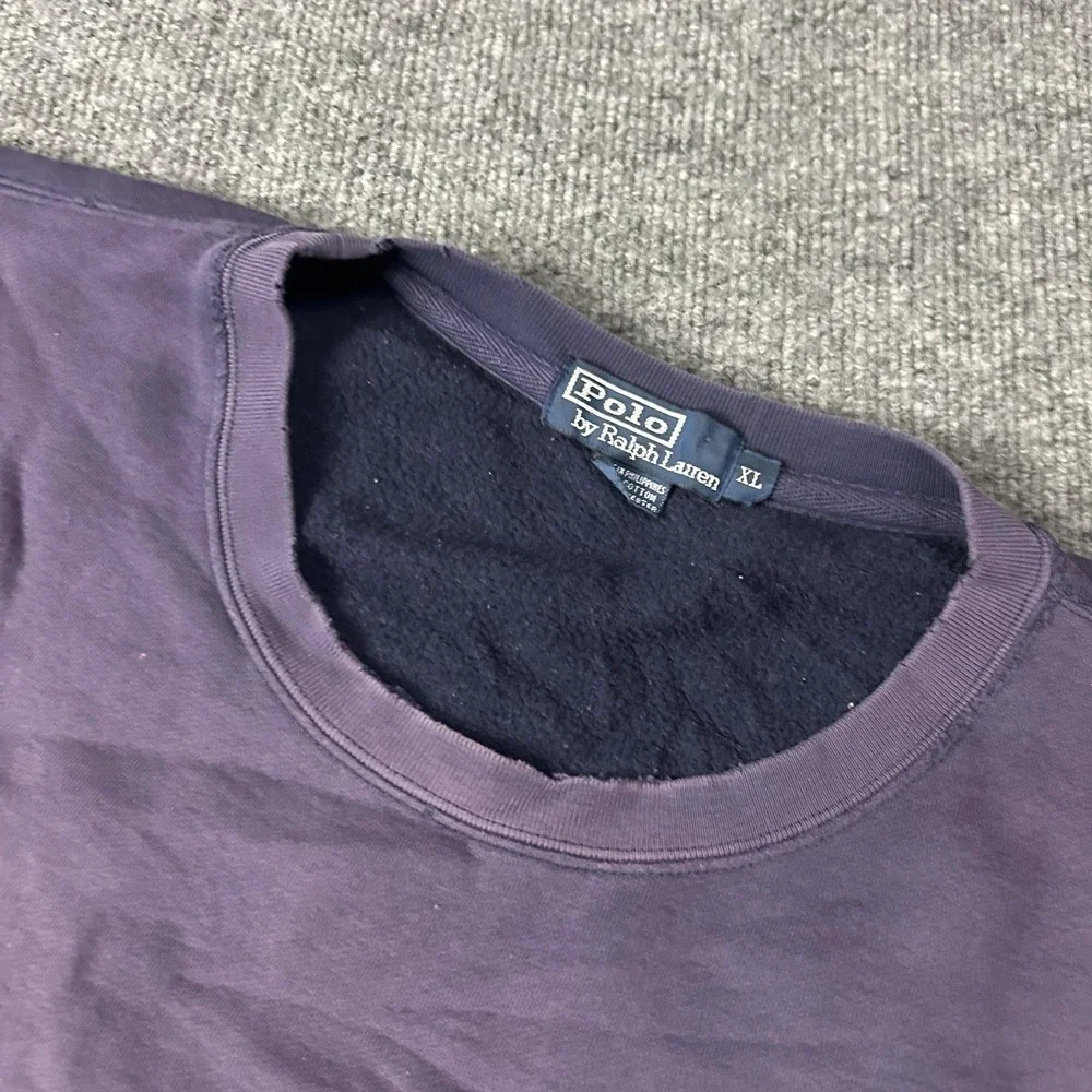 Polo Ralph Lauren Sweatshirt Mens XL Purple Crewneck Fleece Pullover Distressed